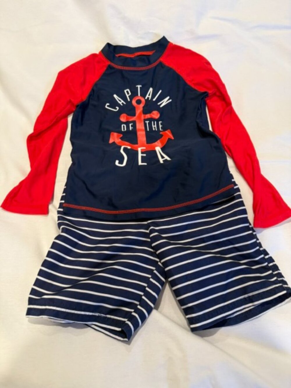 Carter’s Blue/Red Rash Guard Swim Truck (2 Piece Set) Captain of the Sea Size 5T